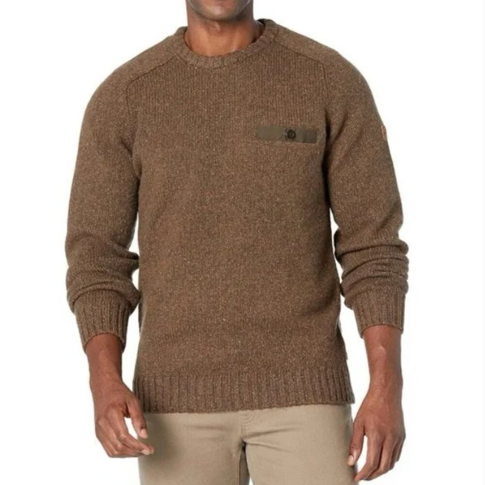 Fjallraven Lada Round-Neck Sweater, Wool-Blend, Melange Brown - Mens Small